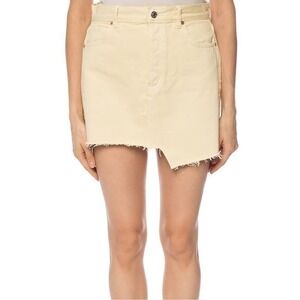 All Saints Mai Pale Yellow A-Line Raw Hem Denim Mini Skirt Size 6 NWT
